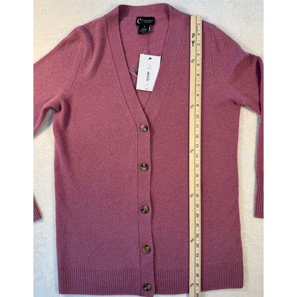 Bloomingdales 100% Cashmere Cardigan Sweater Rose Pink Long Cardi Medium NWT - Picture 7 of 8